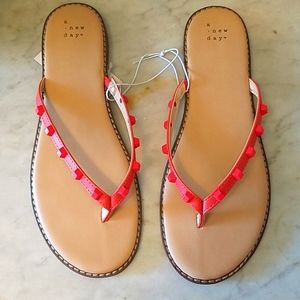 A New Day Women's Sloan Studded Flip Flop Sandals Coral Red Size 11 & 12